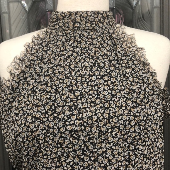 MSK Womens Metallic Floral Mini Halter Ruffle Tiered Dress - Picture 3 of 11